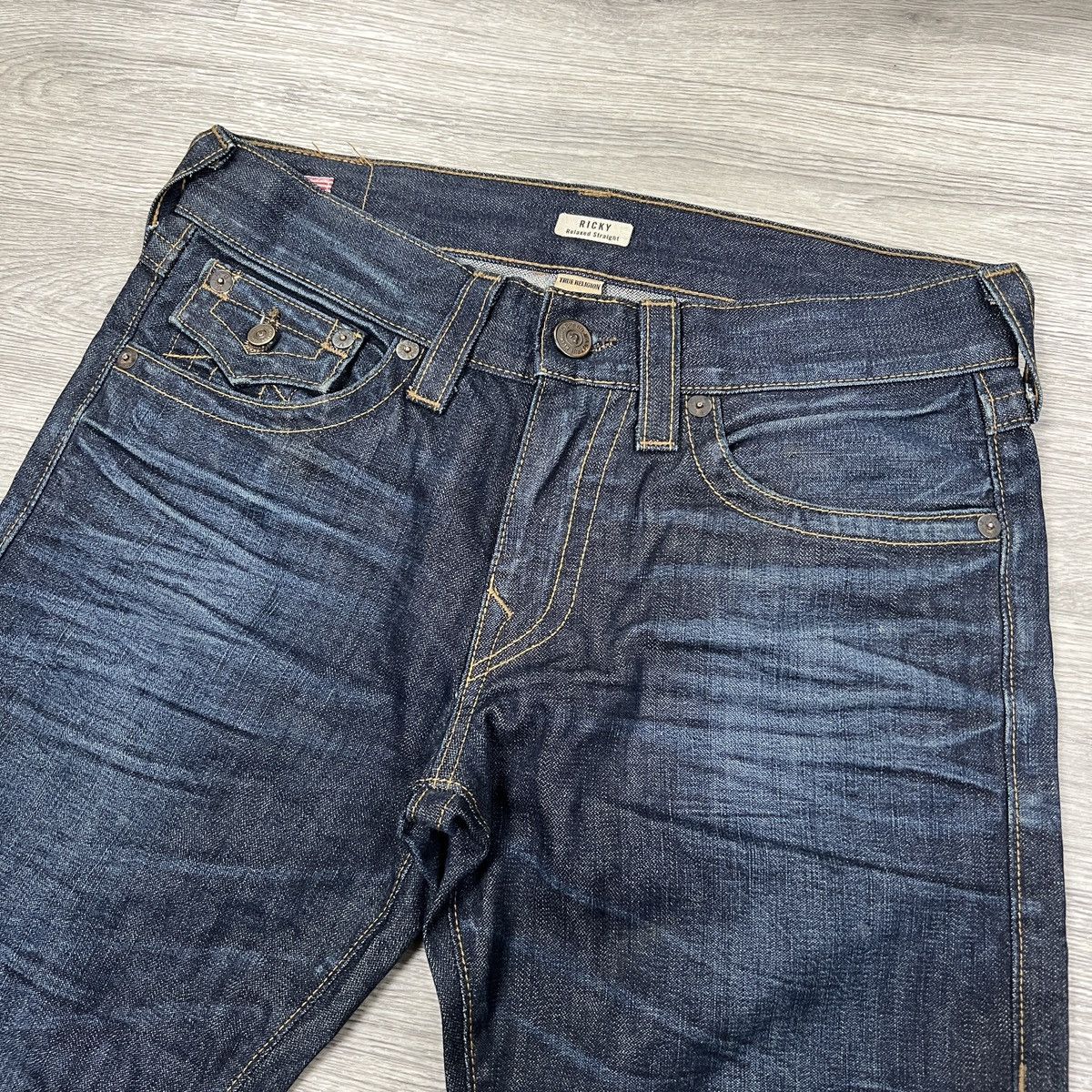 True Religion True Religion Ricky Straight Jeans Men’s Navy Gold Paint Y2K Size US 31 - 5 Thumbnail