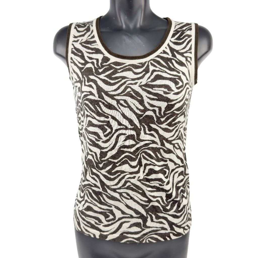 Jones New York JONES NEW YORK COLLECTION Linen Tiger Beige Cami Tank Top L Size L / US 10 / IT 46 - 1 Thumbnail