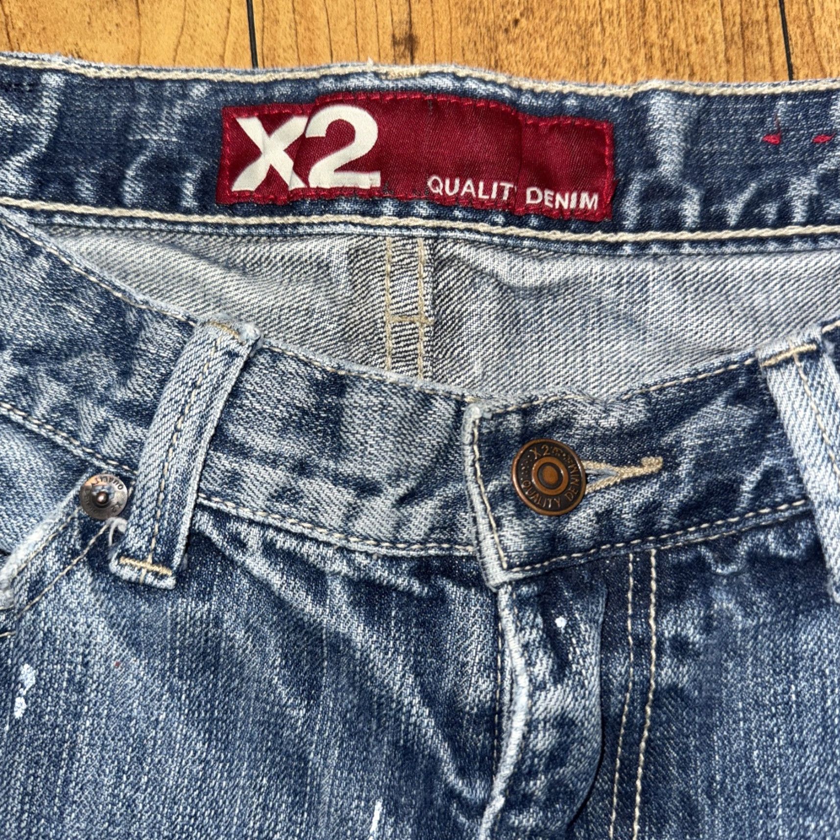 Denime VINTAGE X2 Quality Denim M11 Low Rise Straight Leg Jeans Mens 33 32 Blue Distressed Denim Workwear Size US 33 - 6 Thumbnail