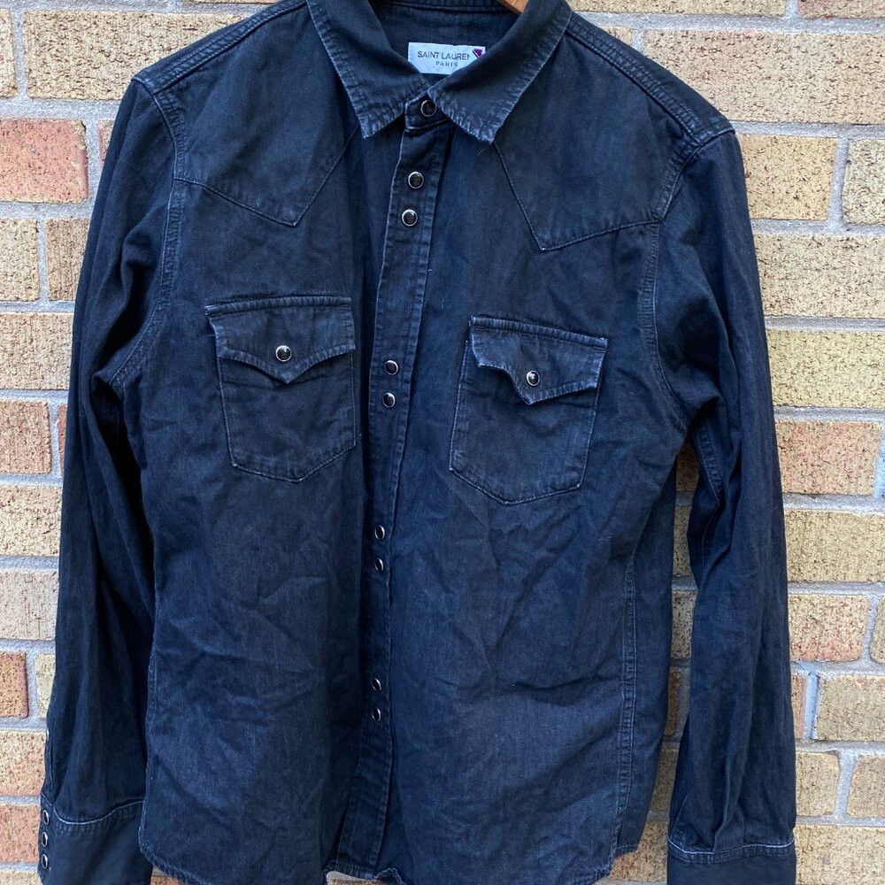Saint Laurent Paris Saint Laurent Paris Black Denim Snapped Western Shirt Jacke Size US XL / EU 56 / 4 - 6 Thumbnail