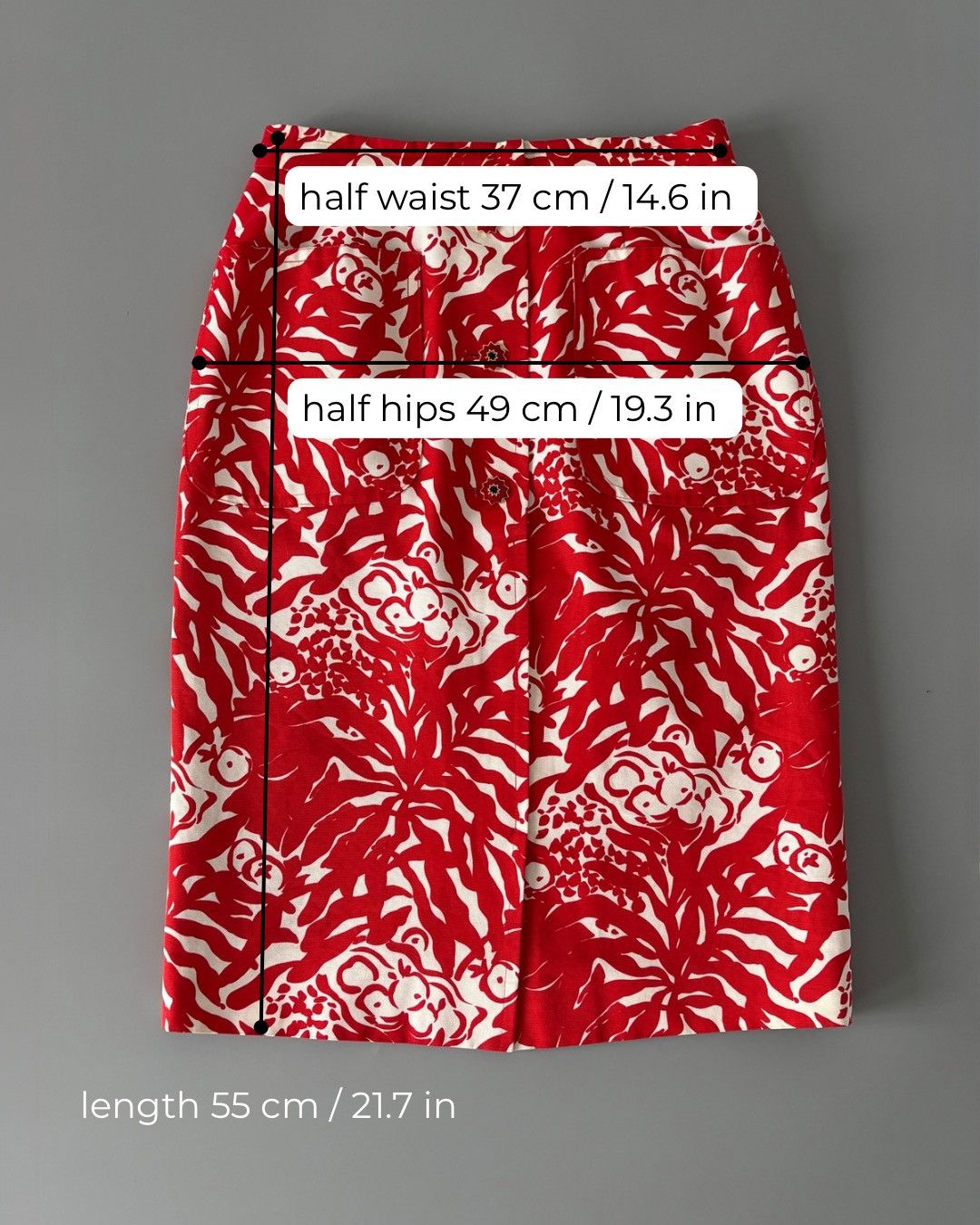 Yves Saint Laurent YSL Rive Gauche S/S 1994 Archive Printed Pencil Skirt Red M Size 27" / US 4 / IT 40 - 9 Thumbnail