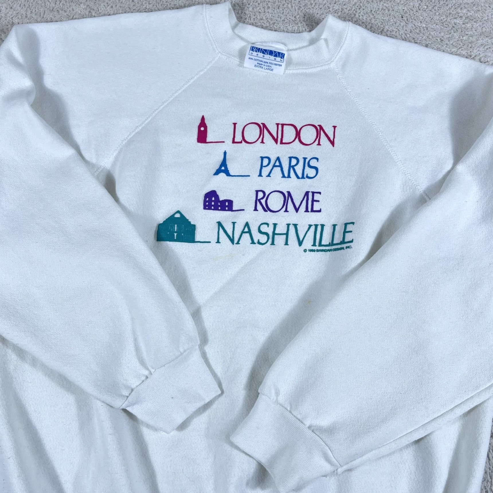 Vintage VINTAGE 90's Nashville Crewneck Sweatshirt Adult XL White USA Raglan Country Sweatshirt Brindar Men Crew Neck Pullover Graphic Print Size US XL / EU 56 / 4 - 2 Thumbnail