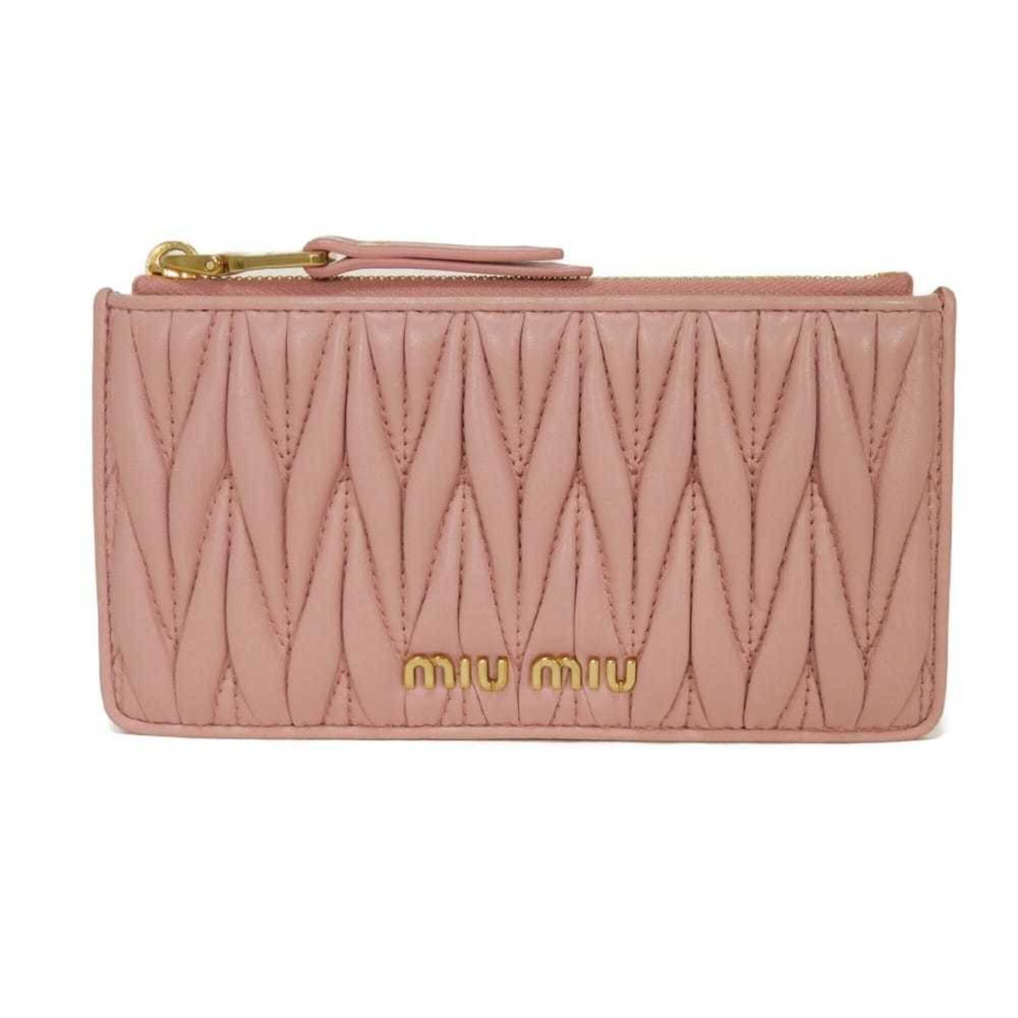 Miu Miu Miu coin case, Matelassé gathered lambskin card case with RFID IC chip, metal logo, pink, 5MB006, women's. Size ONE SIZE - 1 Thumbnail