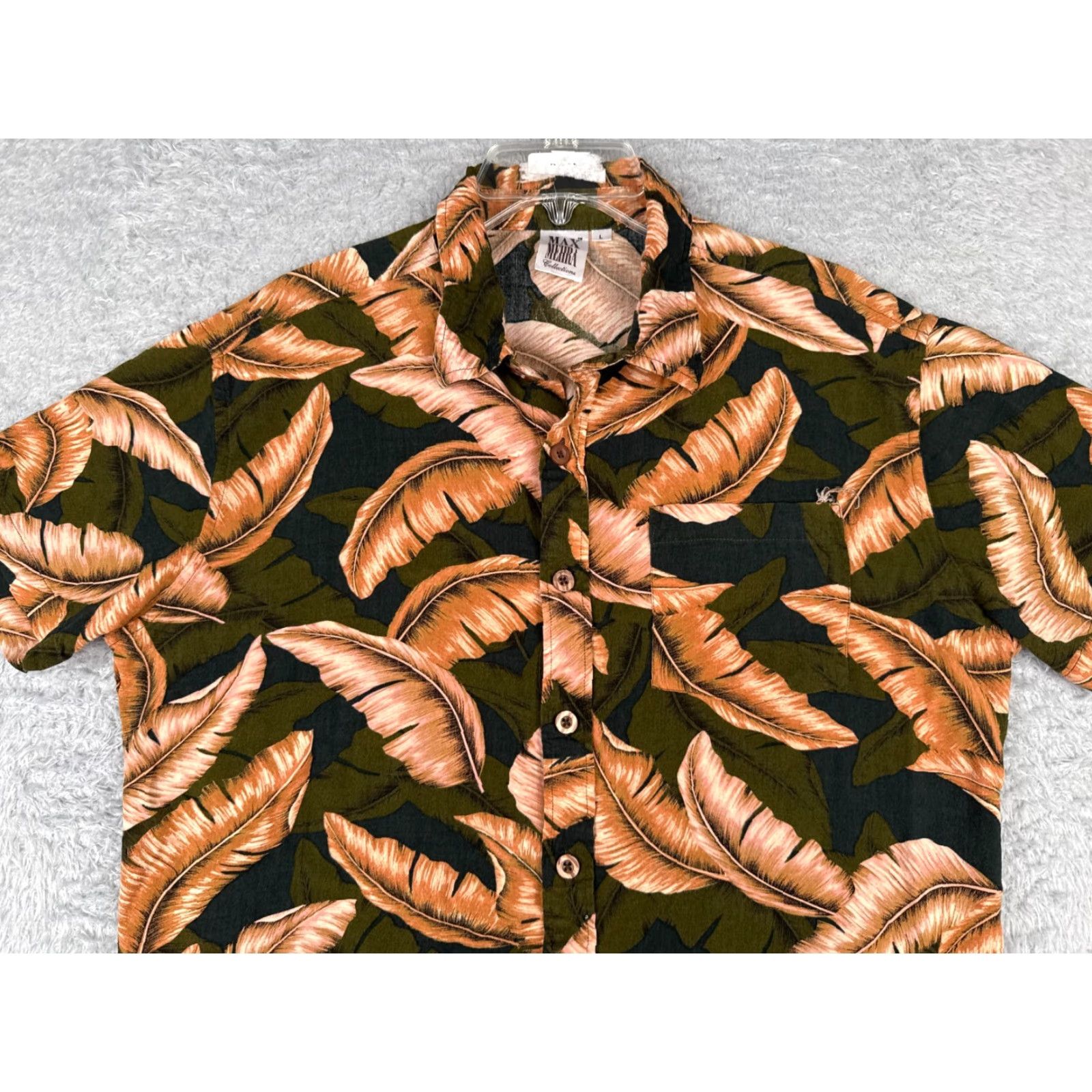 Vintage Max Mehra Shirt Adult Large Orange Palm Leaf Hawaiian 100% Rayon Viscose Floral Short Sleeve Collared Button-Up Mens Size US L / EU 52-54 / 3 - 4 Thumbnail