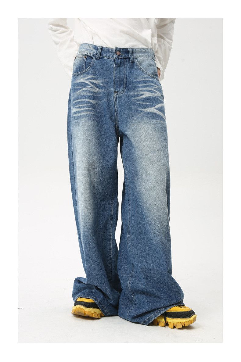 Japanese Brand × Jean Blue Washed Creased Vintage Wide Leg Jeans Size US 32 / EU 48 - 1 Thumbnail
