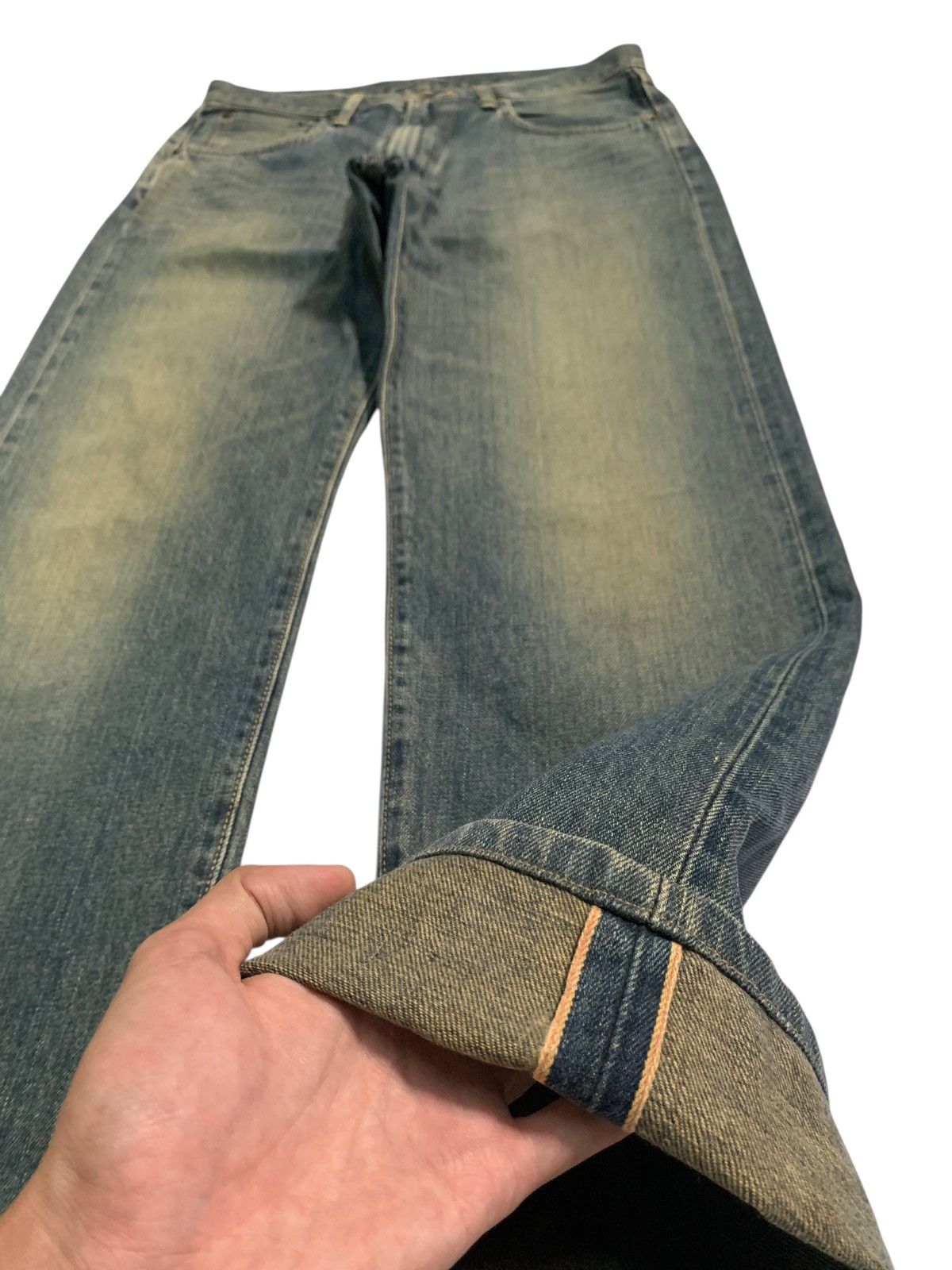 Edwin VINTAGE EDWIN 505X SELVEDGE FADED & RUSTY DISTRESSED DENIM Size US 31 - 6 Thumbnail