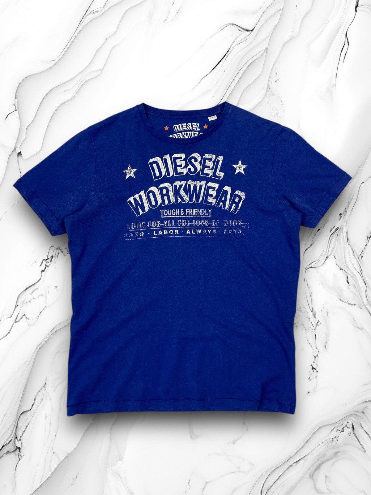 Diesel Vintage 00s Diesel Workwear Graphic Logo Blue T Shirt Size US M / EU 48-50 / 2 - 1 Thumbnail