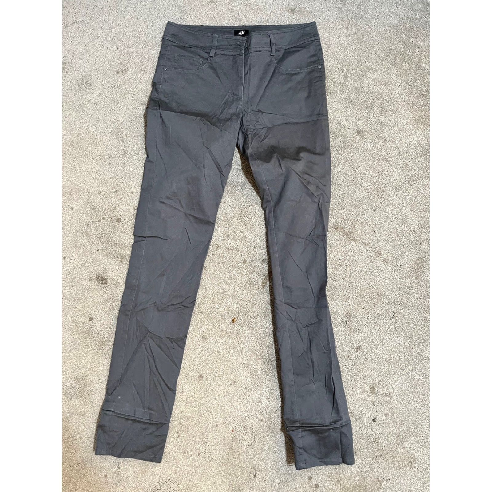 H&M H&M Pants Women 6 Gray Textured Button Waist Tapered Stretch Chino Flat Front Casual Size 28" / US 6 / IT 42 - 2 Thumbnail