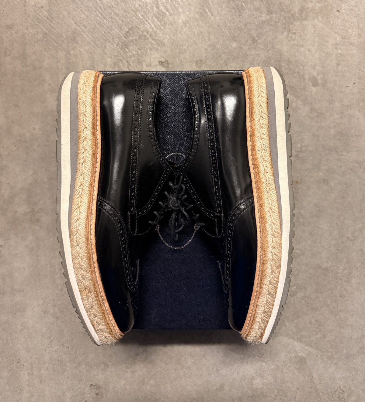 Prada Prada Leather Wingtip Brogue Espadrille Platform Derbys Size US 10.5 / EU 43-44 - 3 Thumbnail