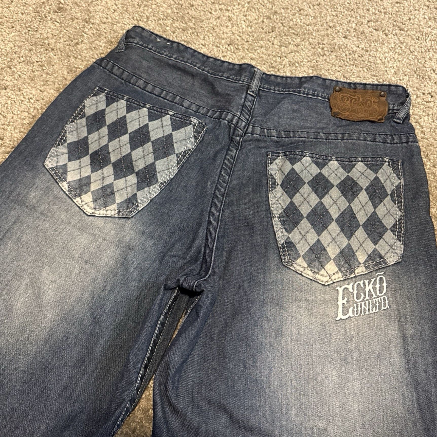 Ecko Unltd. VINTAGE Ecko Unltd. Bermuda Denim Shorts 36 Men Blue Checkered Pocket Jeans Baggy Size US 36 / EU 52 - 3 Thumbnail