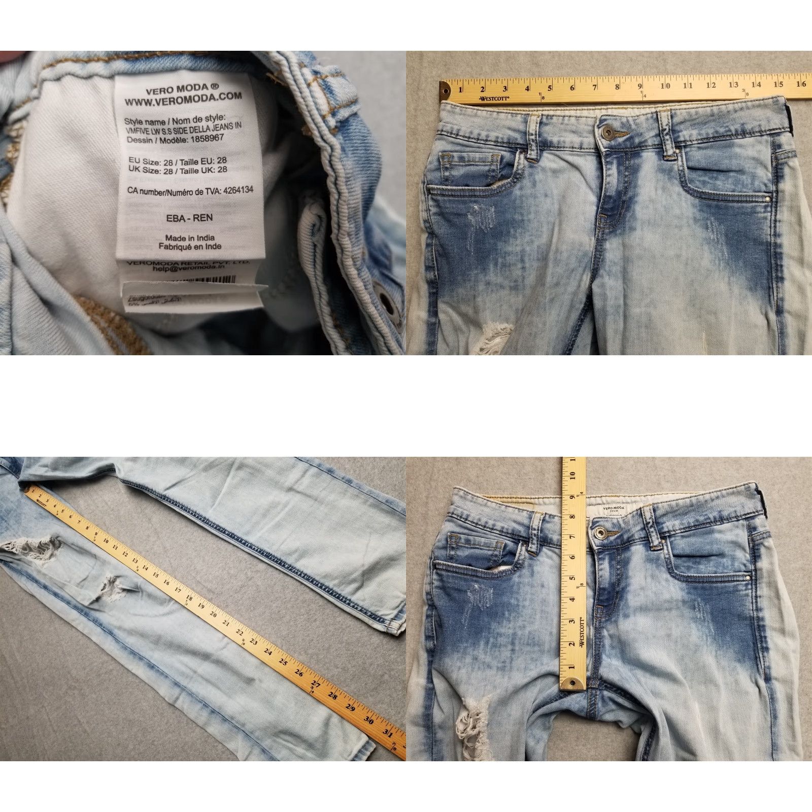 Vintage Vero Moda Jeans Womens 28 Skinny Straight Leg Blue Denim Distressed Faded Jeans Size 28" / US 6 / IT 42 - 9 Thumbnail