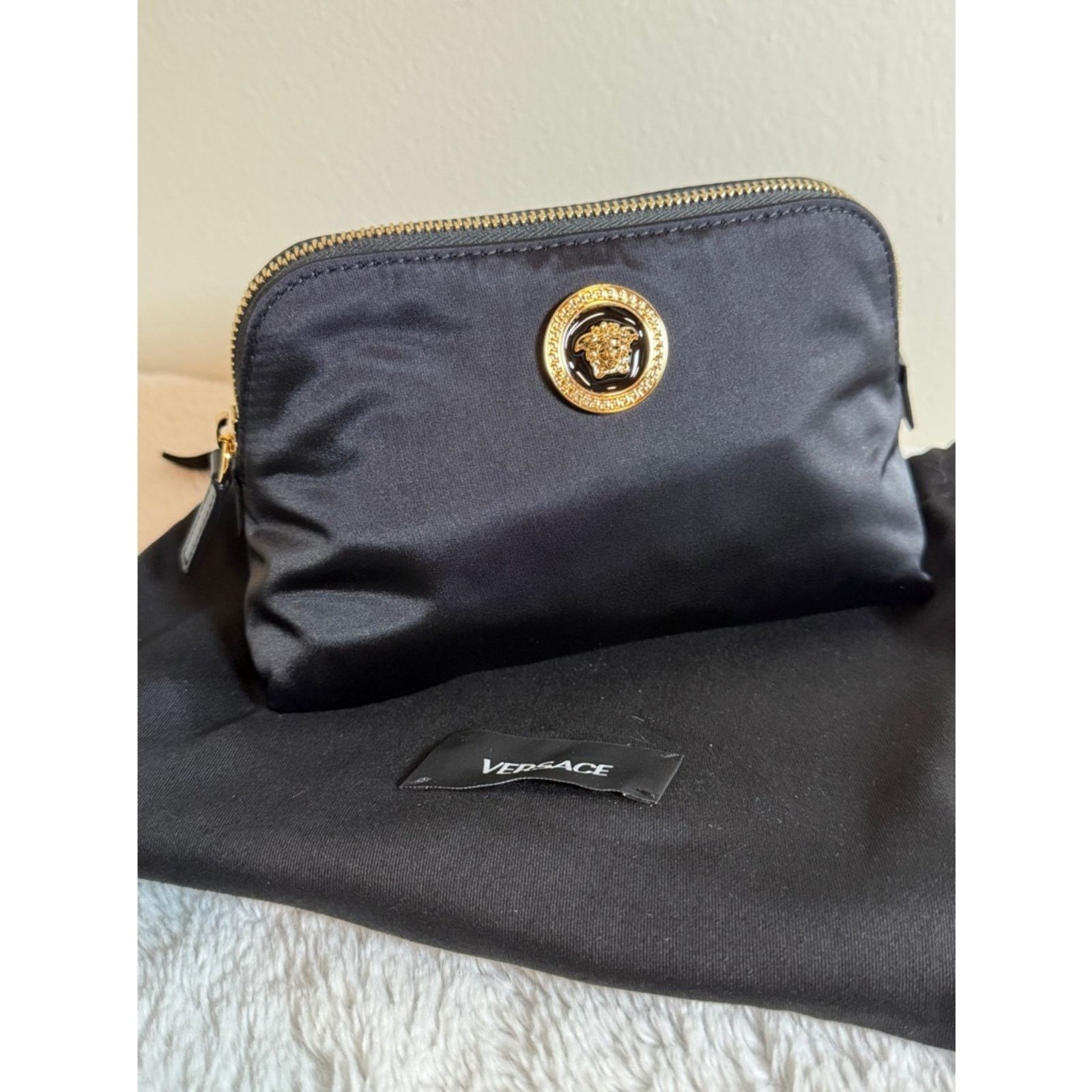Versace Versace Black Nylon Cosmetic Pouch with Gold Zipper Size ONE SIZE - 1 Thumbnail