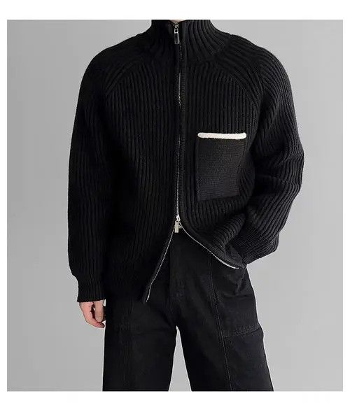 Japanese Brand Vintage Black Double Zipper Knit Stand-Up XL Jacket Coat Size US XL / EU 56 / 4 - 5 Thumbnail