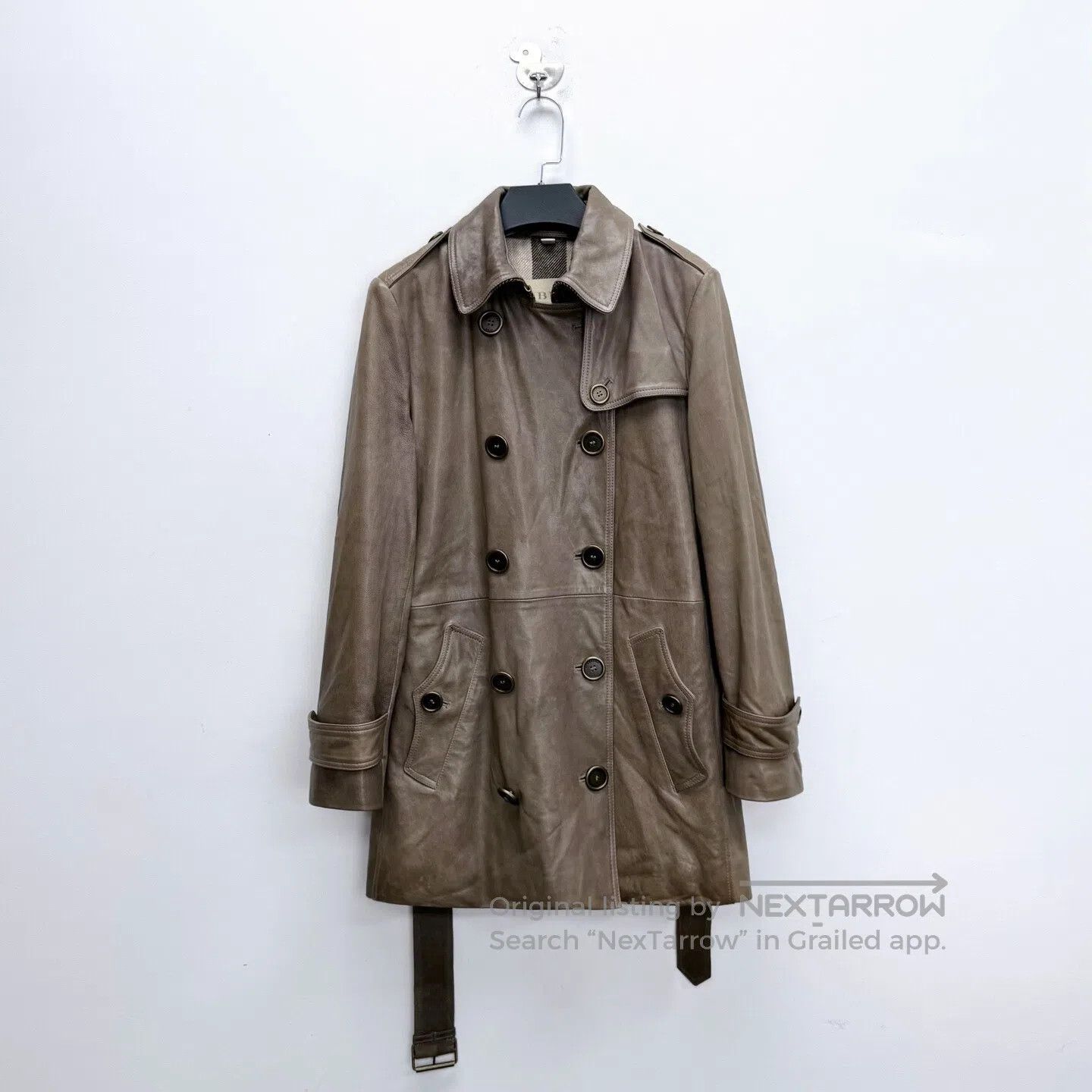Burberry Burberry Brown Vintage Distressed Lamb Leather Double-Brea Size S / US 4 / IT 40 - 1 Thumbnail