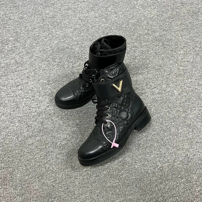 Louis Vuitton louis vuitton black gold logo mid-calf boots-dmc Size US 5.5 / EU 38 - 1 Thumbnail