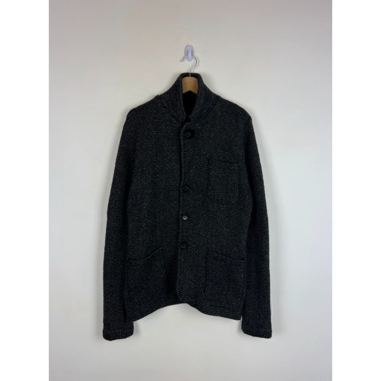 Vintage William Hunt Wool Knit Blazer Jacket Blazer Men S Blue Herringbone 90s Classic Wool Blazer Mens Size 36R - 2 Thumbnail