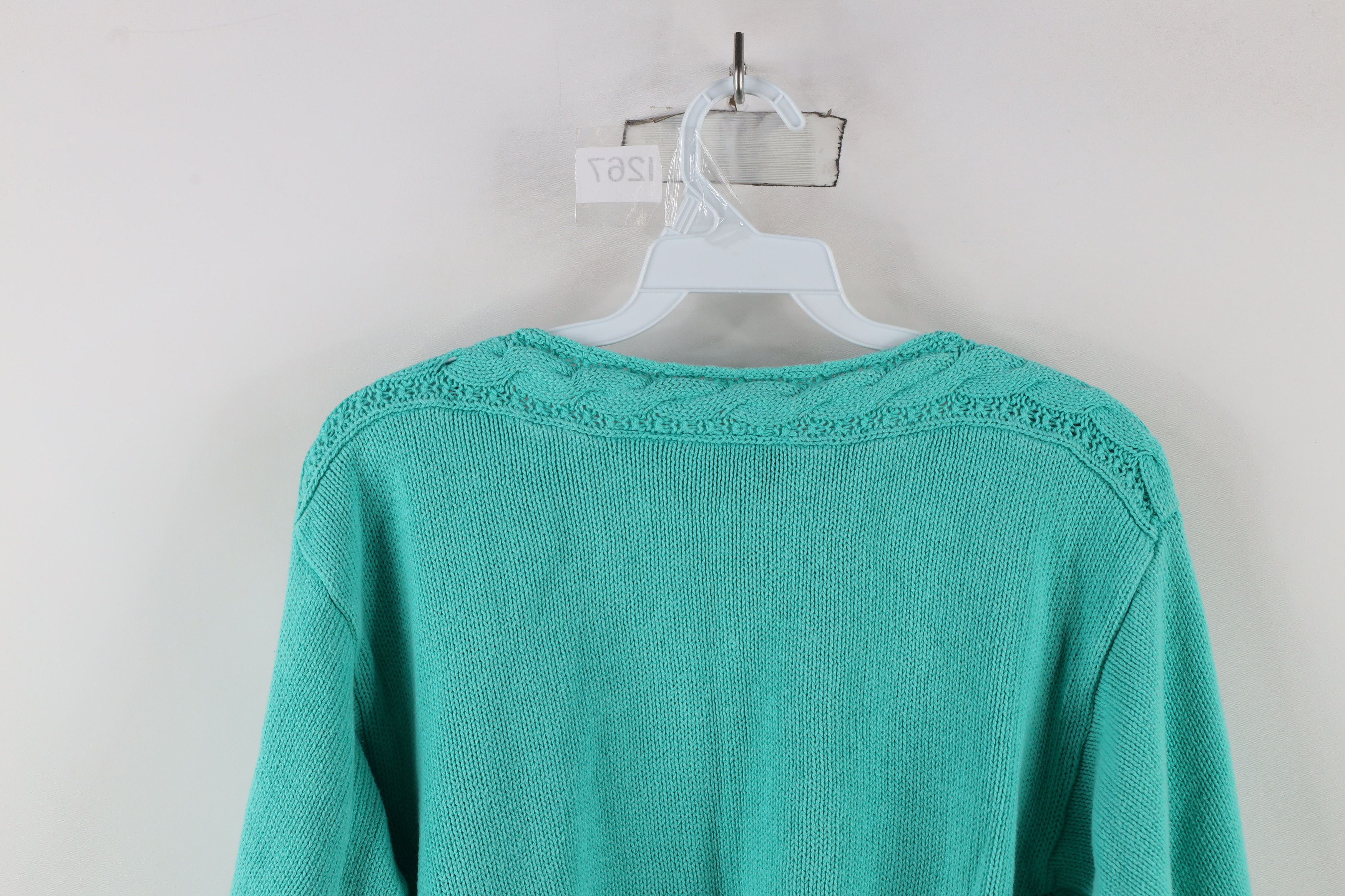 Vintage Vintage 90s Streetwear 3/4 Sleeve Cable Knit Sweater Teal Size L / US 10 / IT 46 - 10 Thumbnail