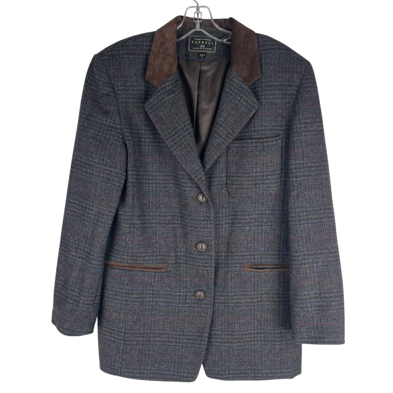 Express Express Suede Collar Wool Plaid Blazer Jacket Suede Size L Size L / US 10 / IT 46 - 3 Thumbnail