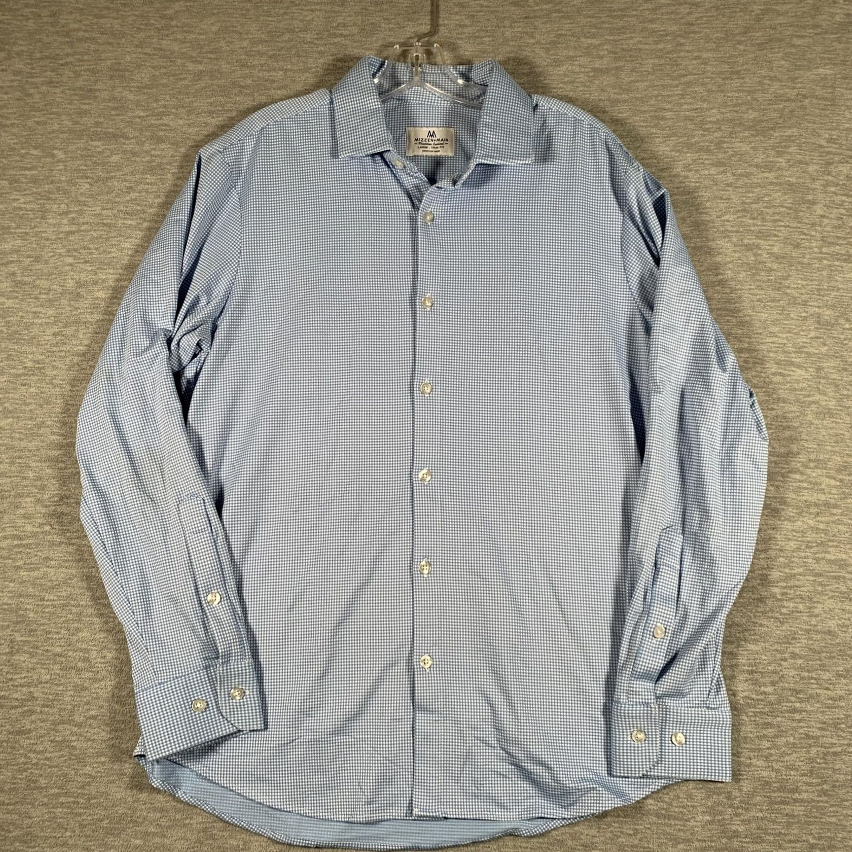 Mizzen+Main Mizzen+Main Dress Shirt Mens L Blue Gingham Trim Fit Non-Iron Stretch USA Shirt Size 42R - 2 Thumbnail