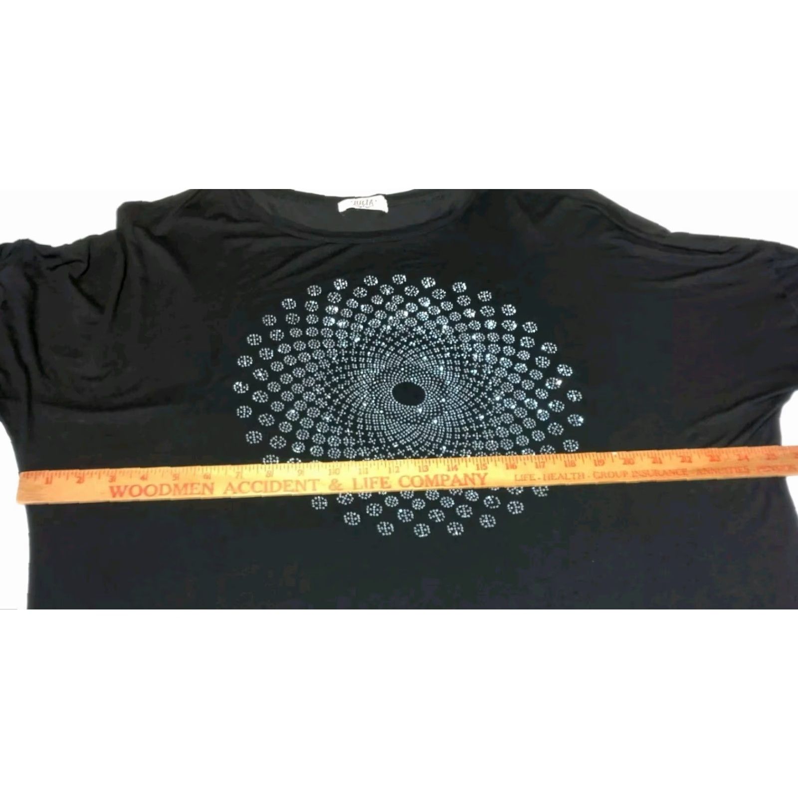 Vintage Julia Tunic Women 3XL Black Bohemian Mandala 3/4 Sleeve Round Neck Bling Viscose Blend Plus Size Womens Size XXL / US 16-18 / IT 52-54 - 5 Thumbnail