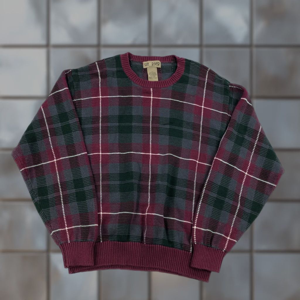Vintage VINTAGE Sun River Sweater Plaid Knit Crew Neck Mens L Red Green 90s Scotc h Tartan Classic Pullover Size US L / EU 52-54 / 3 - 1 Thumbnail