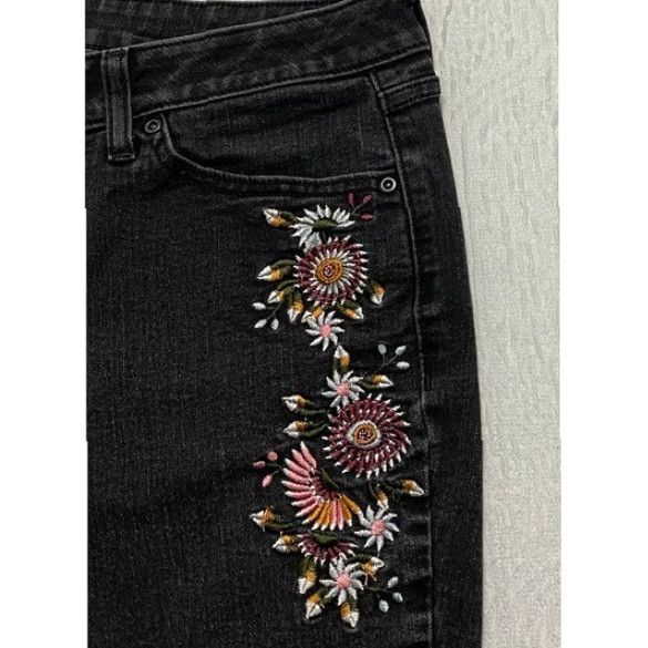 Denime Sonoma Womens Size 14 Black Wash Denim Skinny Floral Embroidered Jeans Size 36" / US 14 / IT 50 - 2 Thumbnail