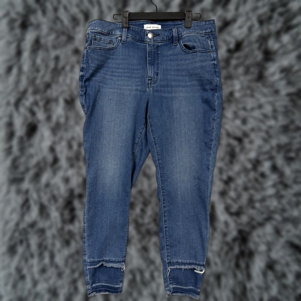 Vintage Lane Bryant Jeans Womens 14 Blue Signature Fit Mid Rise Skinny Stretch Denim 5-Pocket Distressed Pocketed Slim Inseam 25in Cotton Blend N/A N/A Size 36" / US 14 / IT 50 - 1 Thumbnail