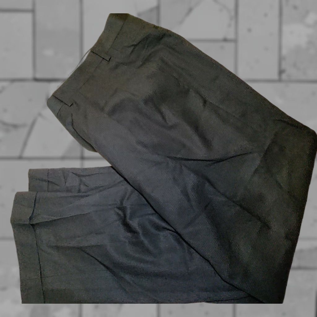 VINTAGE Ralph Lauren Men Dress Pants Check Black 40x32 NWOT Pleated Tapered Regular 9.25in Leg Opening Polyester Rayon Suit Pant