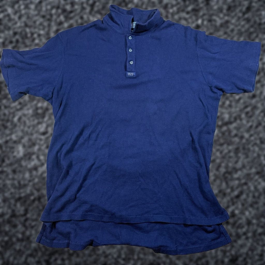 Ralph Lauren VINTAGE Ralph Lauren Polo Shirt Polo Mens XL Blue Waffle Knit Logo IS-67 Size US XL / EU 56 / 4 - 1 Thumbnail