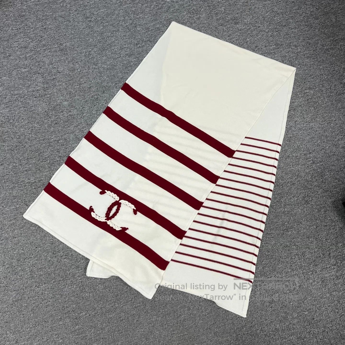 Chanel Chanel Double C Red and White Striped Scarf| Size ONE SIZE - 2 Thumbnail