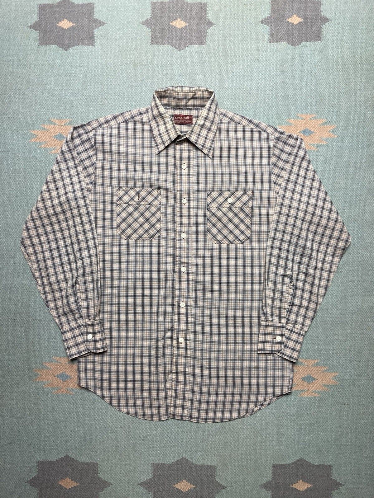 Vintage Vtg 80s button shirt Kingsport plaid lightweight thin medium Size US M / EU 48-50 / 2 - 1 Thumbnail