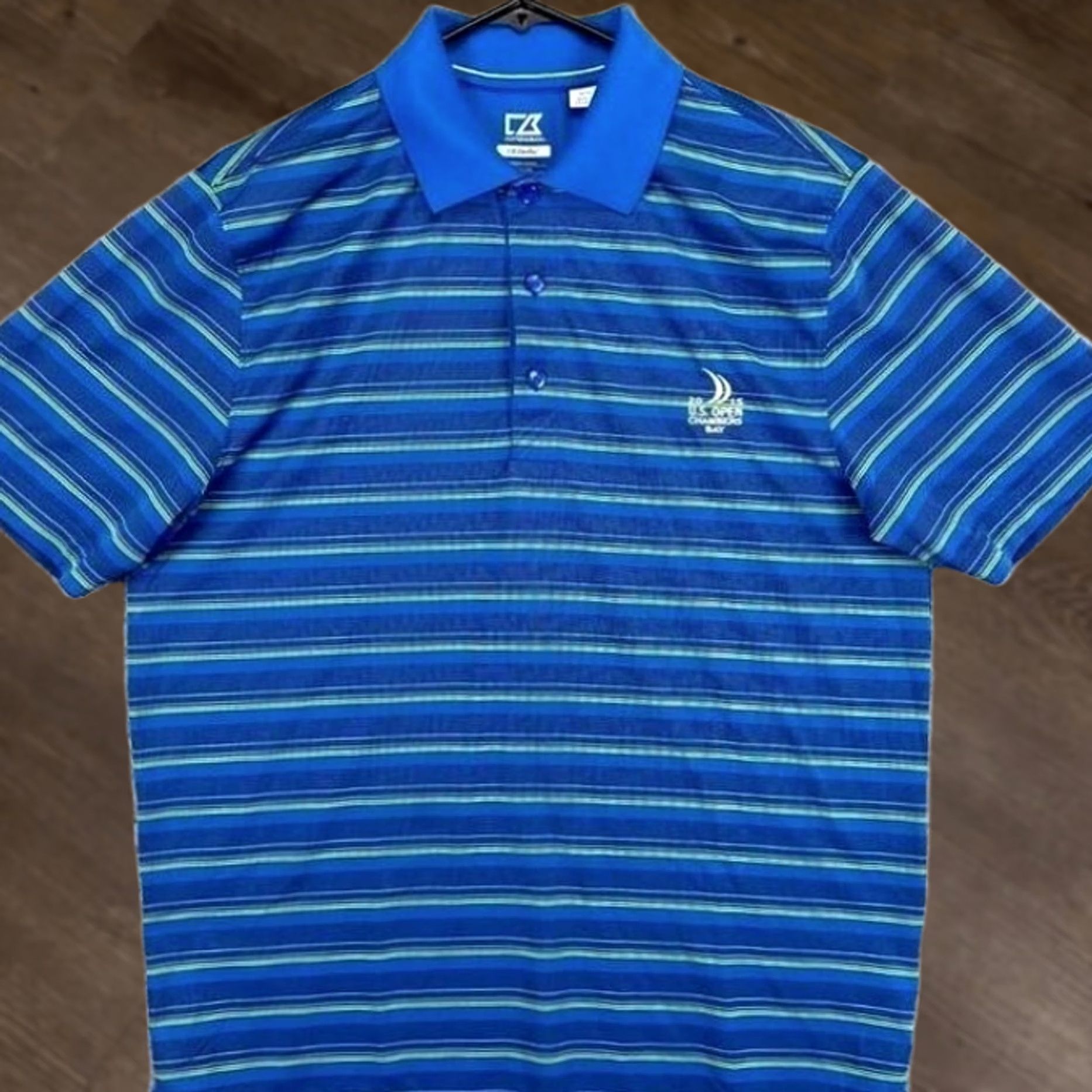 Cutter & Buck Cutter & Buck Polo Shirt Mens M Blue DryTec Golf Striped Logo EUC Size US M / EU 48-50 / 2 - 1 Thumbnail