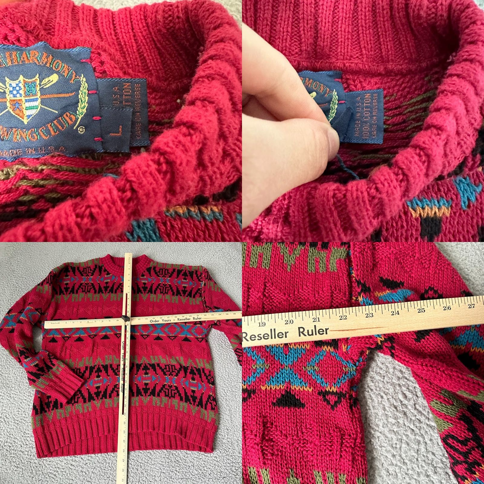 Vintage VINTAGE Lake Harmony Sweater Mens L Red Aztec 80s Crew Neck Knit Pullover Rowing Club Varsity Style Womens? Size US L / EU 52-54 / 3 - 8 Thumbnail