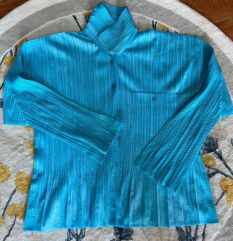 Issey Miyake Issey Miyake size:4 Blue pleated long-sleeved shirt Size L / US 10 / IT 46 - 3 Thumbnail