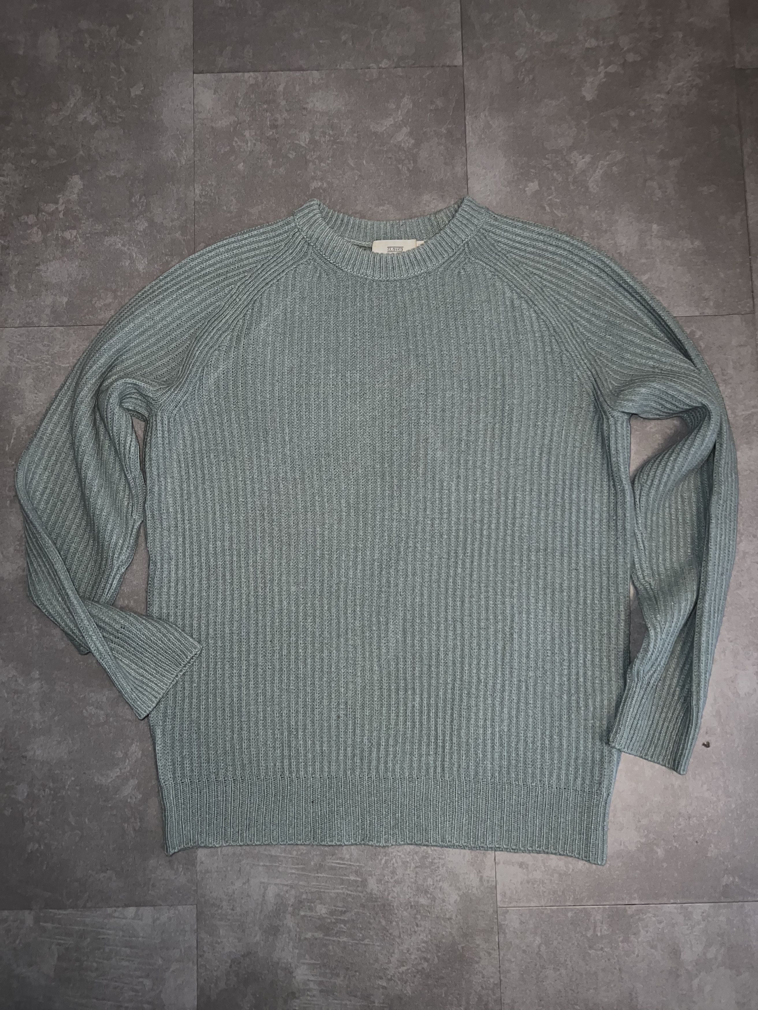 Blue-green wool knit sweater