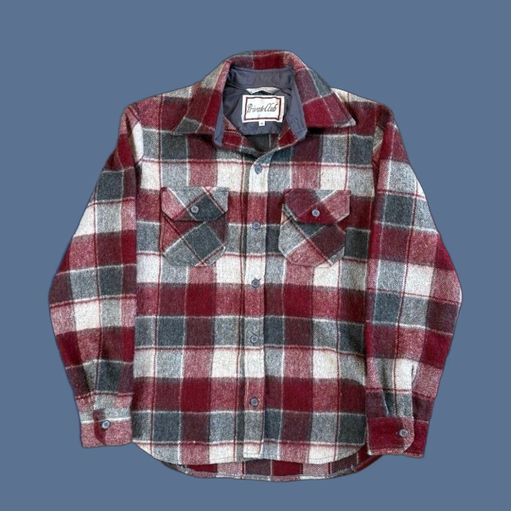 Vintage VINTAGE Private Club Flannel Shirt Jacket Shacket Plaid Wool 90s Red Long Sleeve Button-Up Collared Size M Men Regular" Size US M / EU 48-50 / 2 - 1 Thumbnail