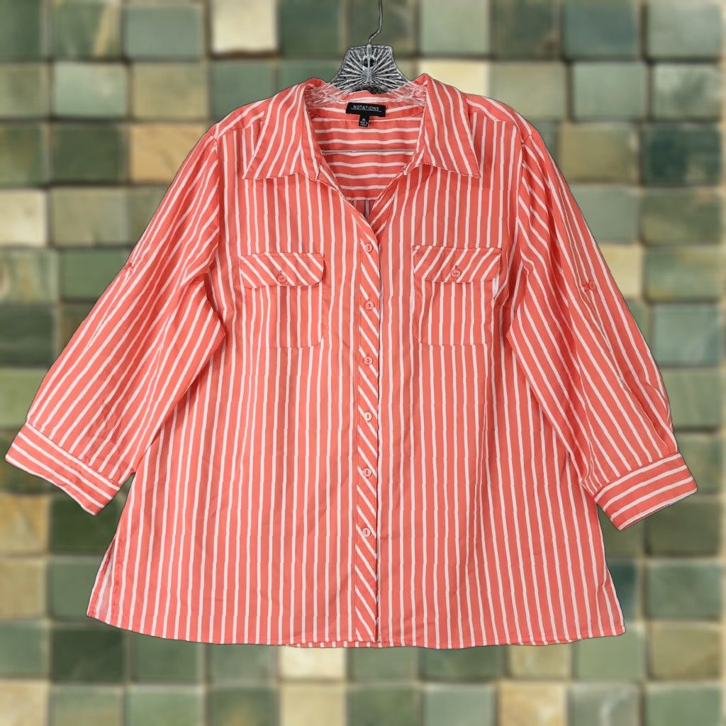 Vintage VINTAGE Notations Blouse Womens Pink Striped 3/4 Sleeve Button Up Size XL Size XL / US 12-14 / IT 48-50 - 1 Thumbnail