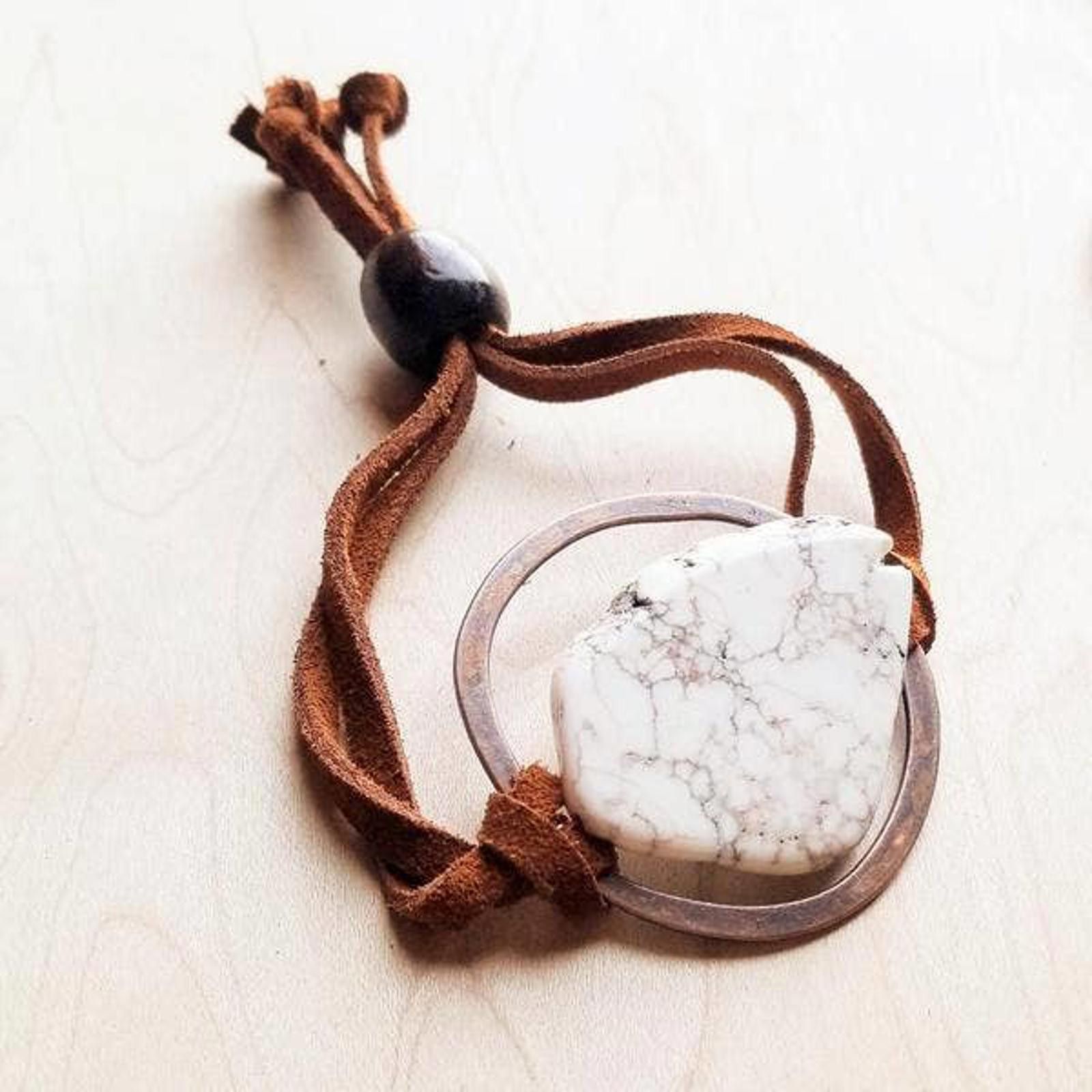 Other White Turquoise Bracelet Stone Slab Adjustable Ties Size ONE SIZE - 5 Thumbnail