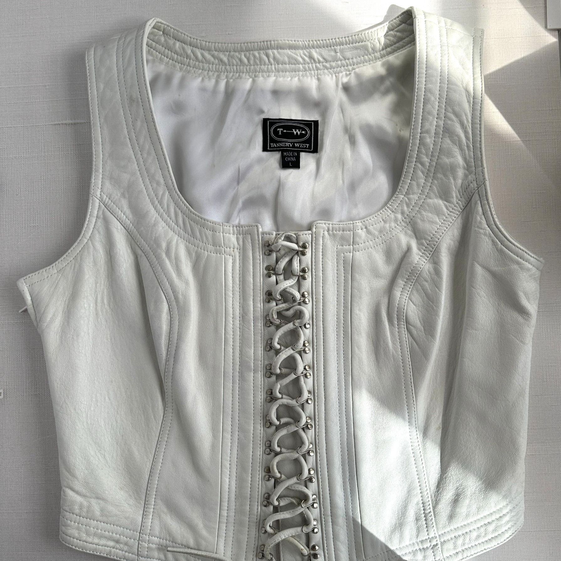 Tannery West Tannery West White Leather Lace Up Vest 1990s Size L / US 10 / IT 46 - 19 Thumbnail