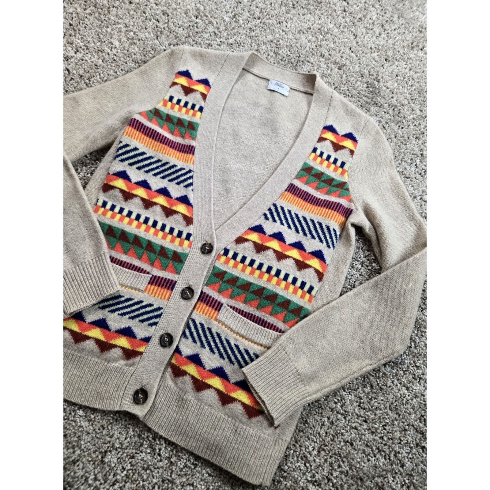 Madewell Madewell Cardigan Sweater Women Small Brown Aztec Merino Wool Sweater Size S / US 4 / IT 40 - 2 Thumbnail
