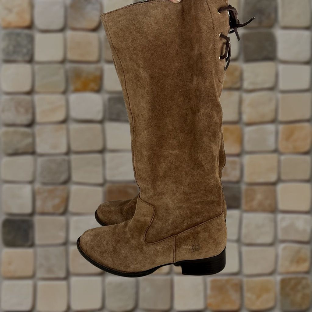Born Born Boots Womens Knee High Riding Zip Lace Up Brown Suede 9 M Casual Fall Winter Leather Upper Size US 9 / IT 39 - 1 Thumbnail