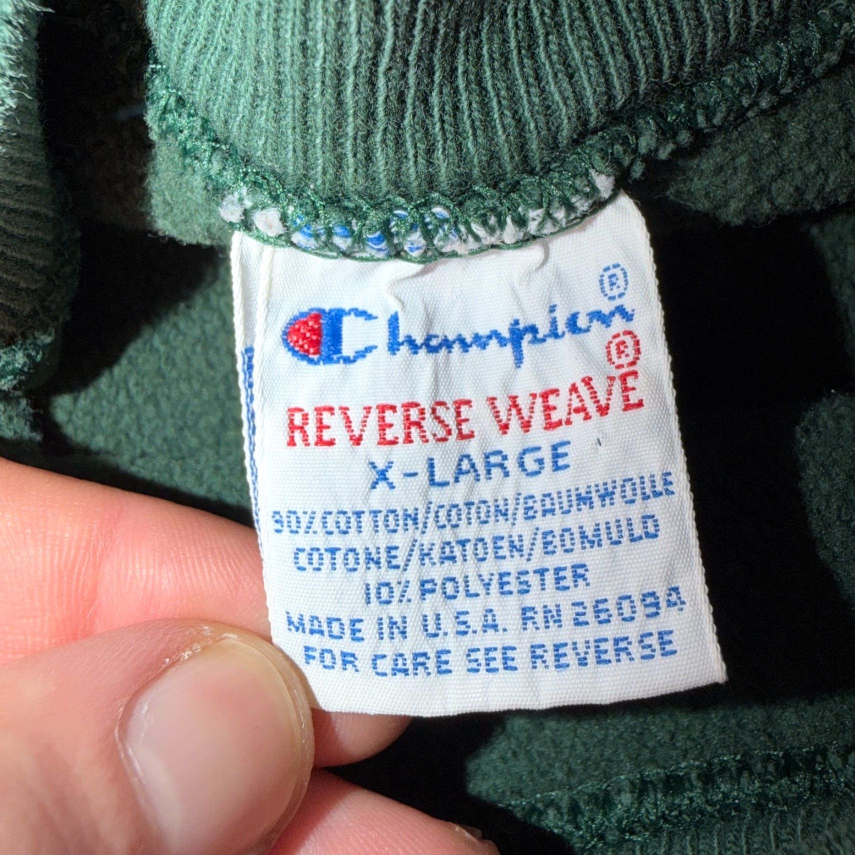 Champion VINTAGE Champion Sweatshirt USA Green Reverse Weave XL Crew Neck Long Sleeve Gusset Jumper 70s 90s College Logo Sports Men Size US XL / EU 56 / 4 - 6 Thumbnail