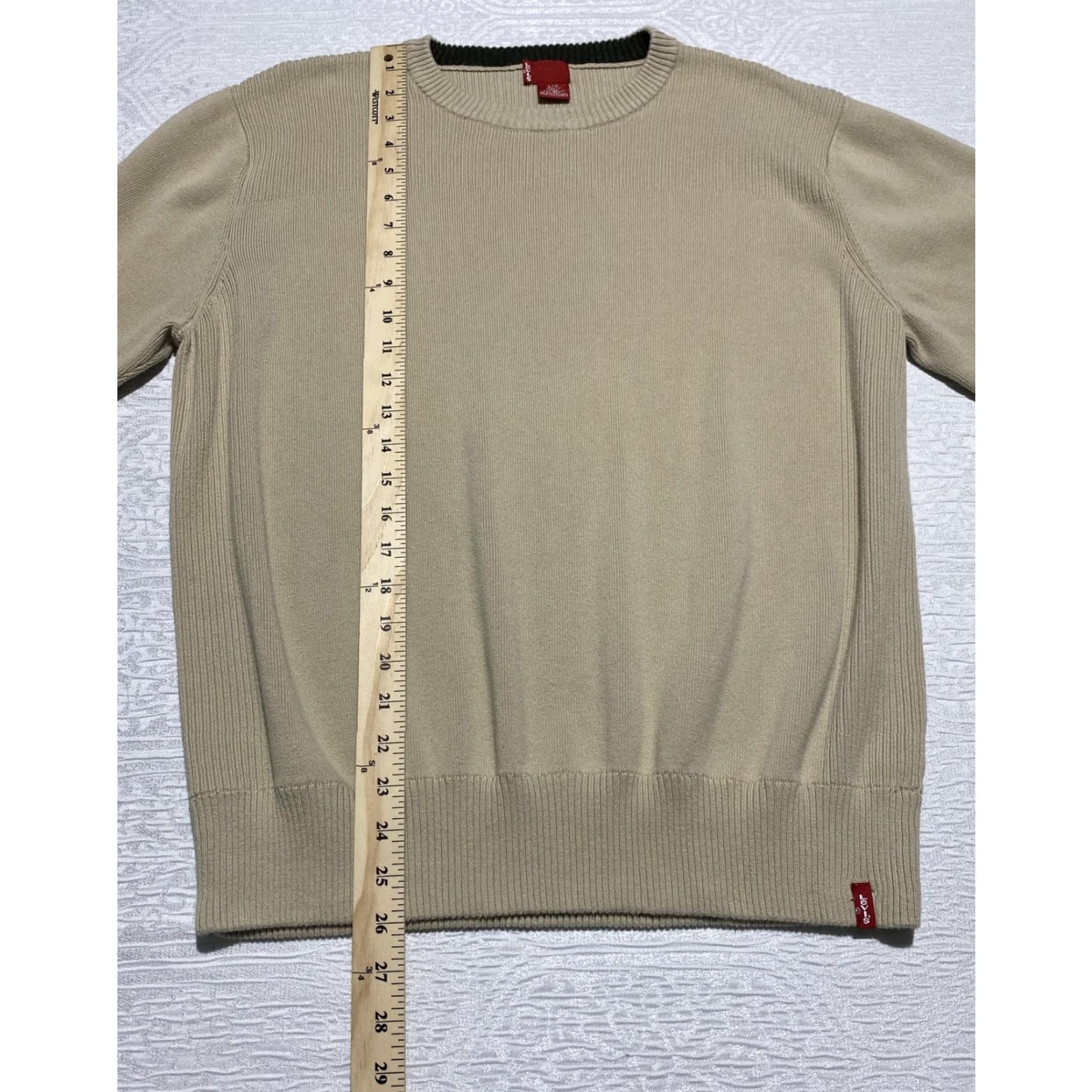 Levi's Levi's Crewneck Knit Sweater Pullover Mens Large Beige Cotton Knit Ribbed Hem Cuffs Size US L / EU 52-54 / 3 - 5 Thumbnail