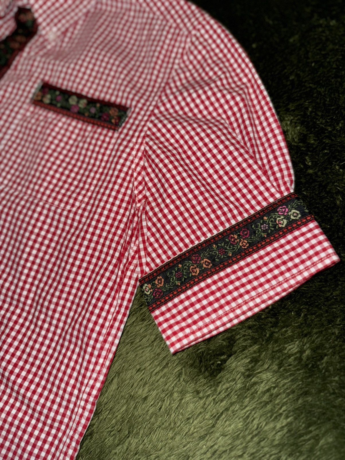 Beams Japan BEAMS BOY Floral Jacquard Check Half Shirt Red Size S / US 4 / IT 40 - 4 Thumbnail
