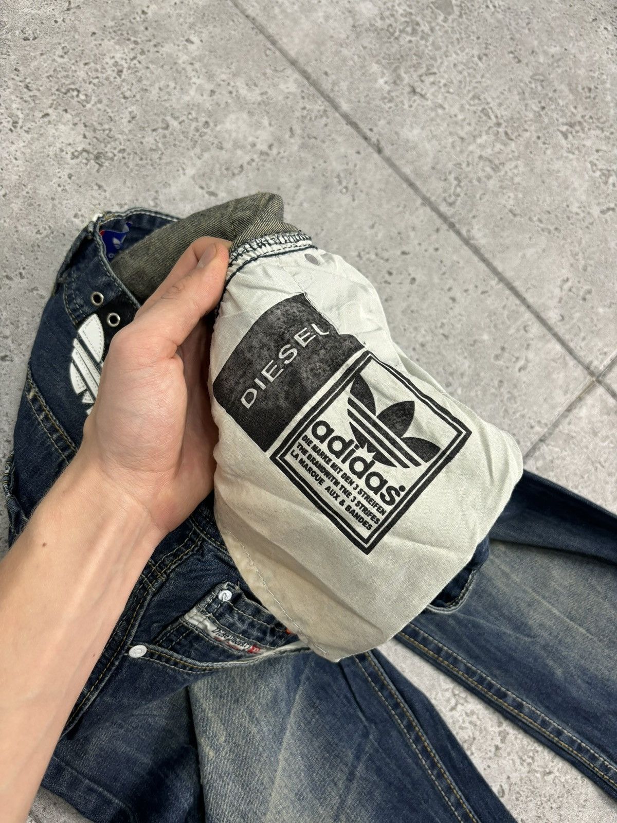 Adidas × Diesel × Vintage RARE Faded Distressed Diesel Adidas Denim Wideleg Pants Size US 32 / EU 48 - 11 Thumbnail
