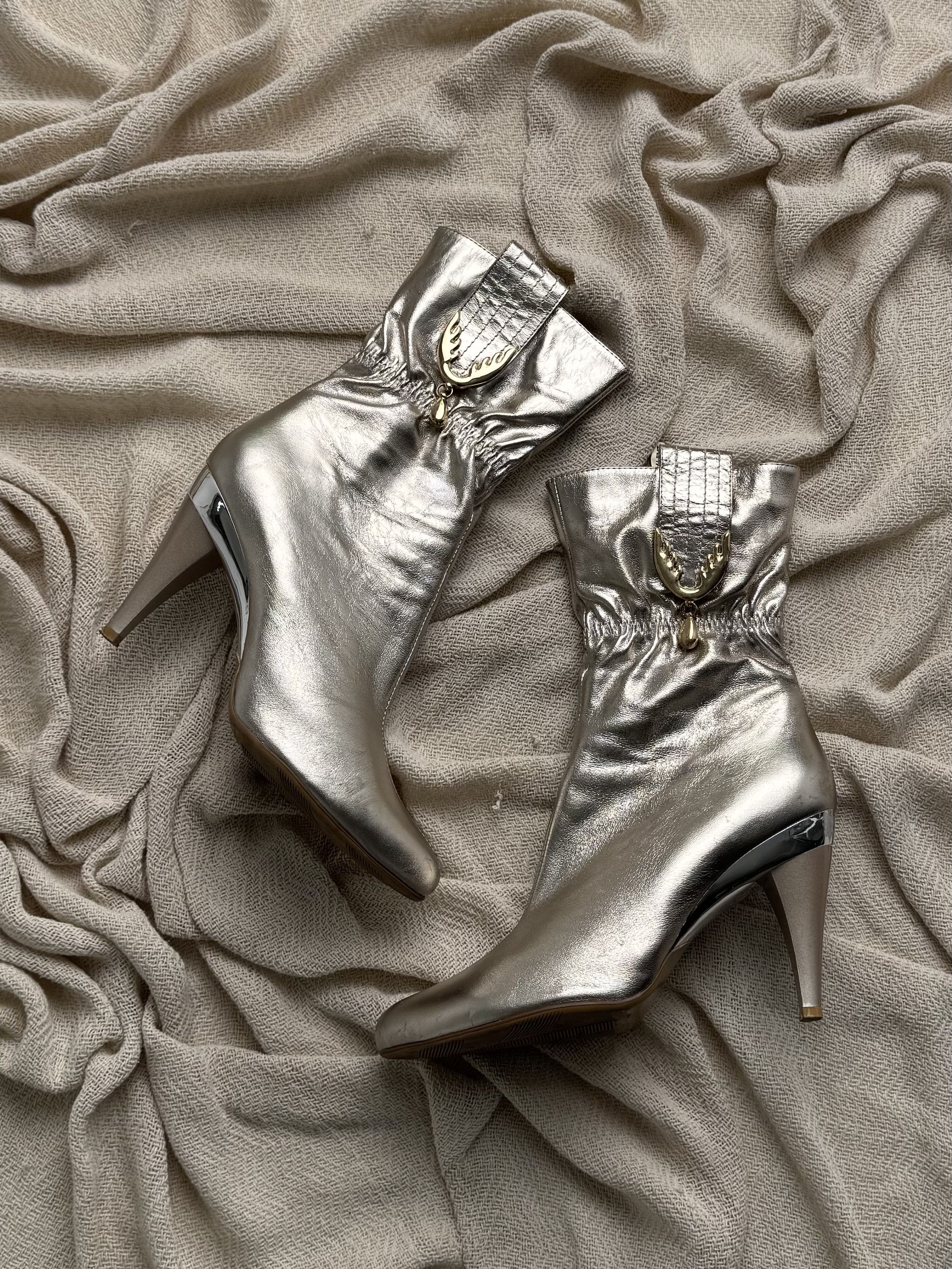 Vintage Vintage Leather Metallic Ankle High Heel Party Booties Size US 7 / IT 37 - 1 Thumbnail
