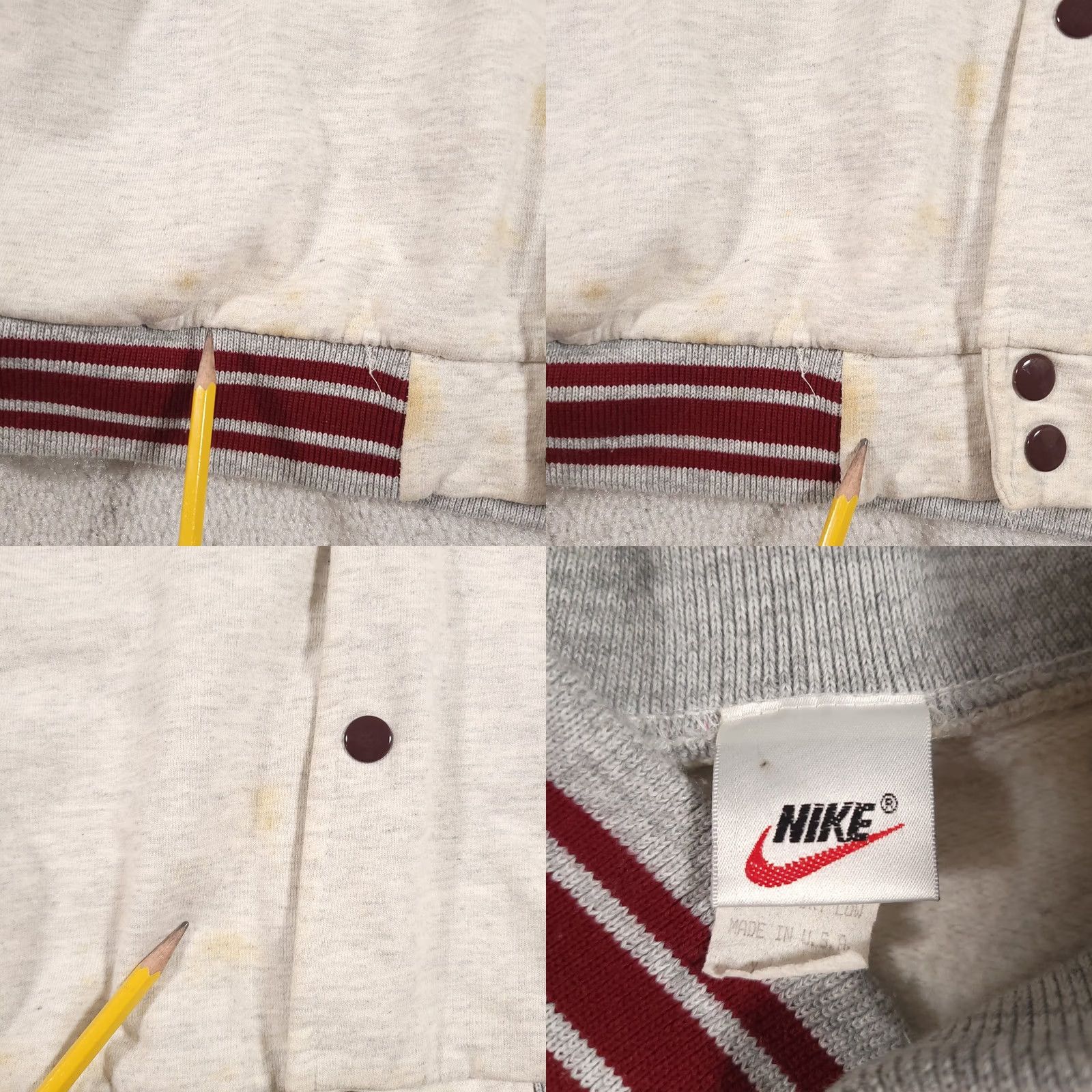 Nike VINTAGE Nike Jacket Mens Large Gray Maroon Swoosh Snap Button Varsity USA 90s Size US L / EU 52-54 / 3 - 8 Thumbnail