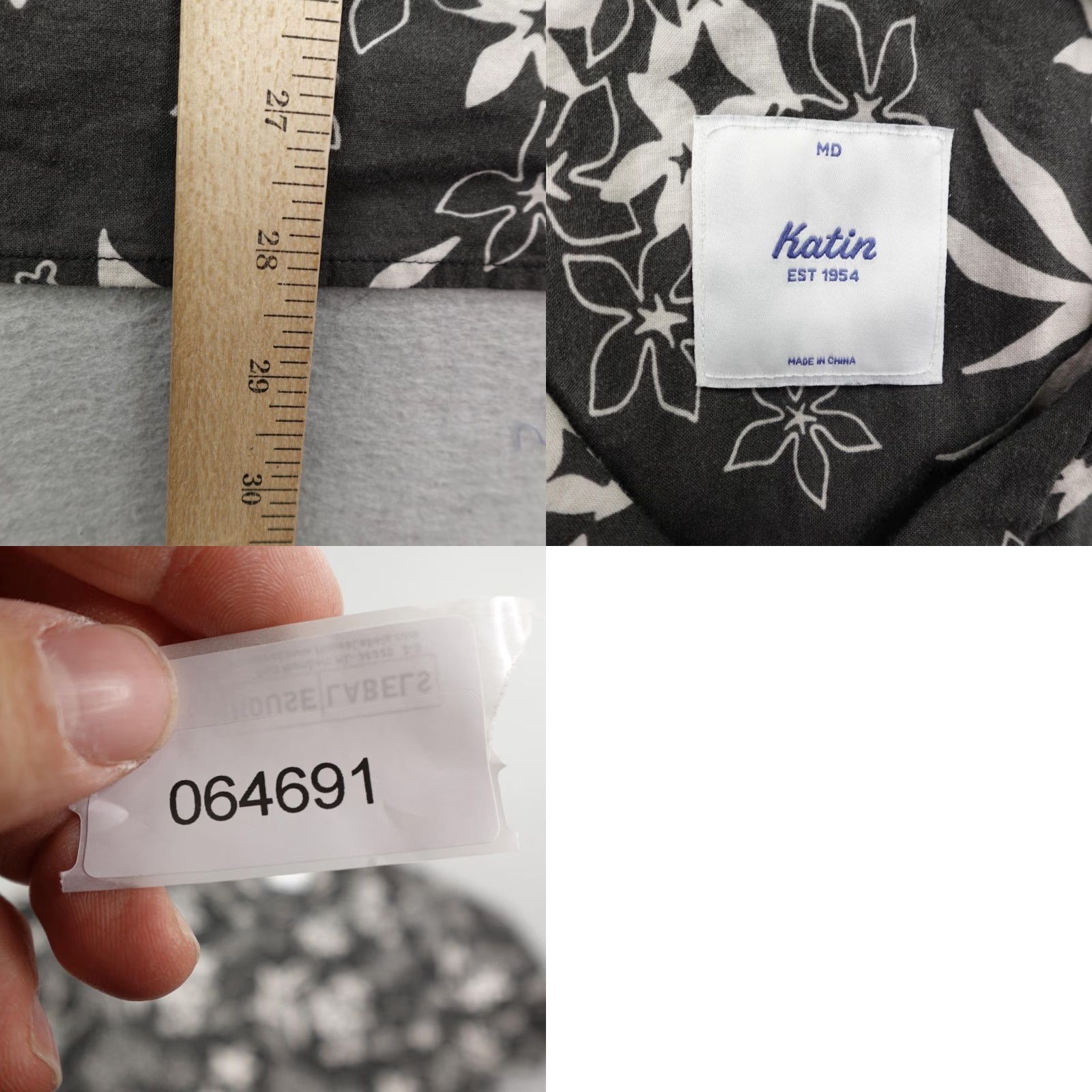 Katin Katin Shirt Mens M Gray White Hawaiian Floral Button-Up Camp Surf Beach Tropical 90s? (Note: vintage No) Size US M / EU 48-50 / 2 - 8 Thumbnail