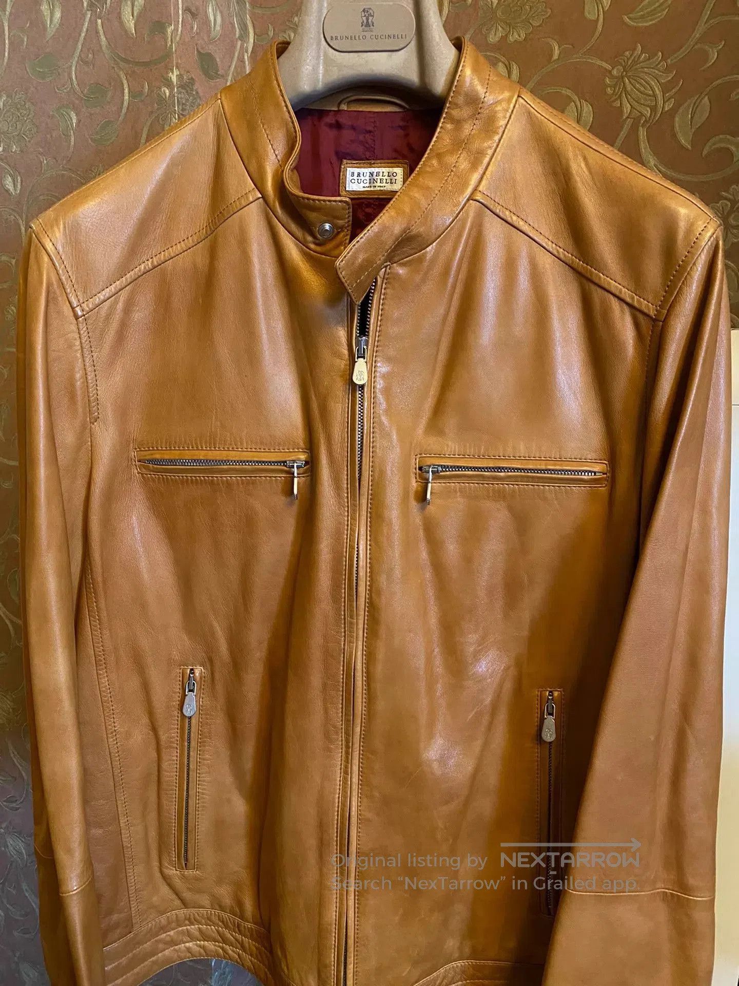 Brunello Cucinelli Brown Leather Jacket with Zip Pockets . Size US M / EU 48-50 / 2 - 2 Thumbnail