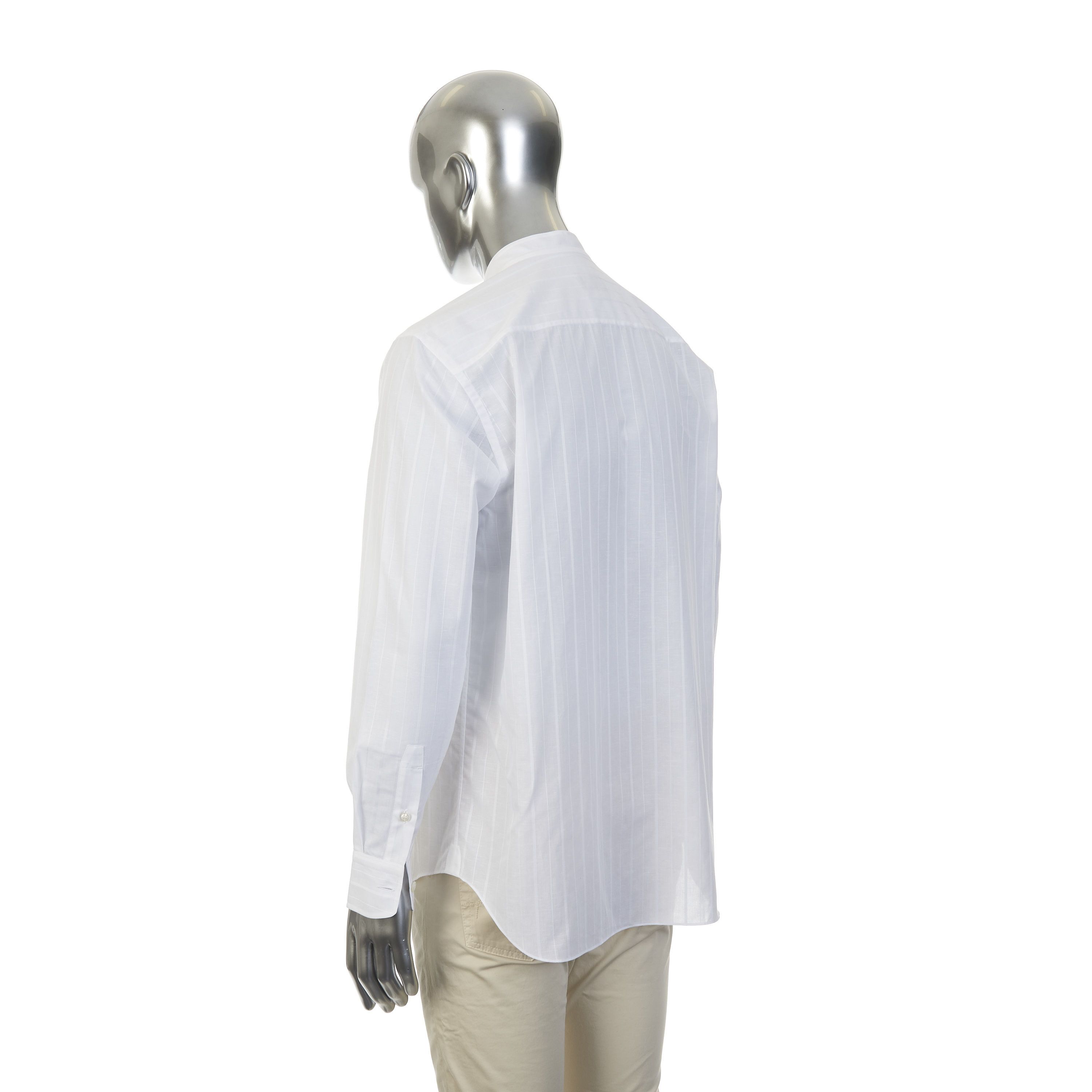 Brioni Mandarin Collar Shirt - Cotton & Linen, Jacquard Stripe Size US M / EU 48-50 / 2 - 5 Thumbnail